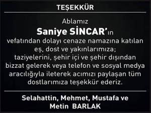 BARLAK AİLESİNDEN TAZİYE TEŞEKKÜR'Ü